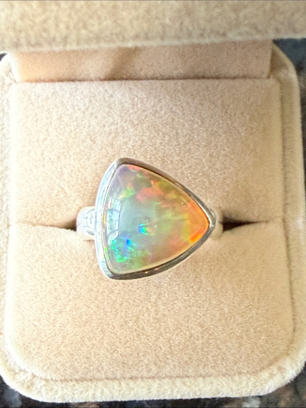 Sterling Silver Triangle Opal Statement Ring - Iridescent Fire - Picture 3 of 12